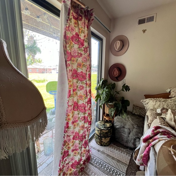 VINTAGE terrycloth FLORAL CURTAINS Large Pink Rose Yellow Green Flowers 2 panels - Picture 4 of 10